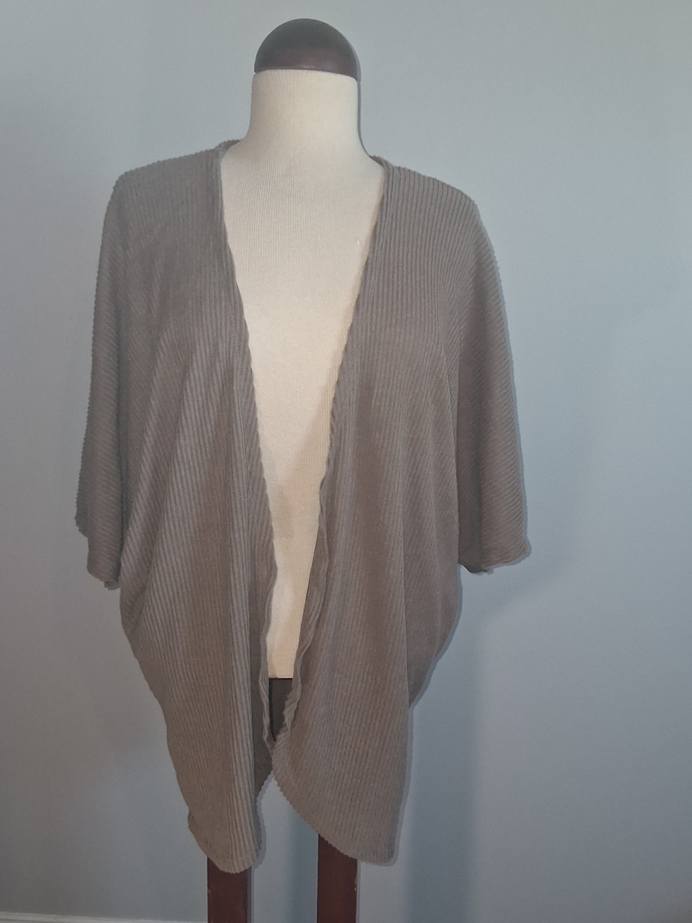 Cato's J/M Lightweight Taupe Ribbed Open-Front Women's Sweater Cardigan